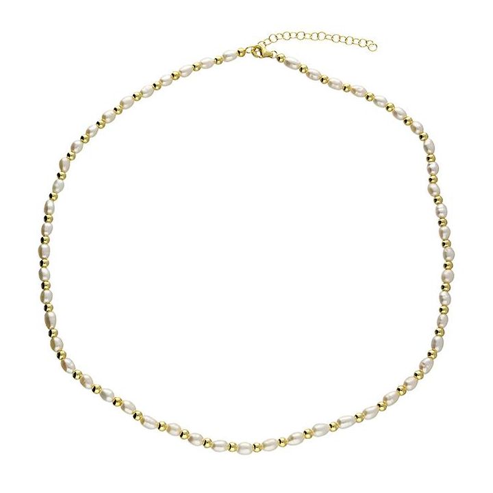 Yellow Gold Plated Bead & Freshwater Pearl Necklace