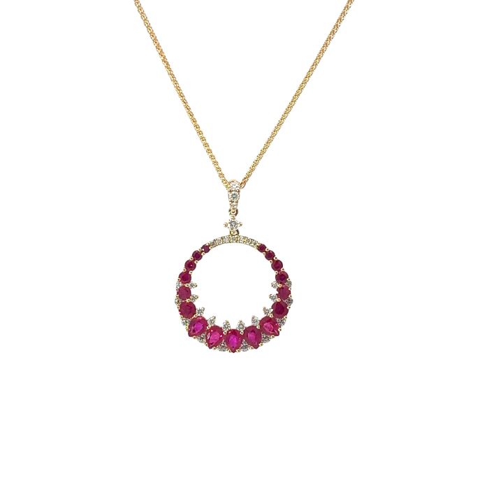 18ct Yellow Gold Open Circle Ruby & Diamond Pendant