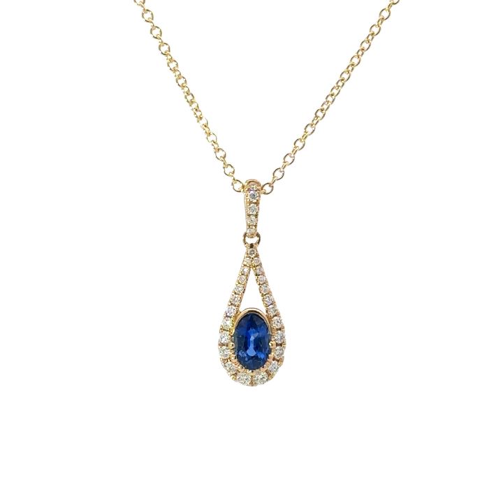 18ct Yellow Gold Oval Sapphire & Diamond Pear Shaped Pendant