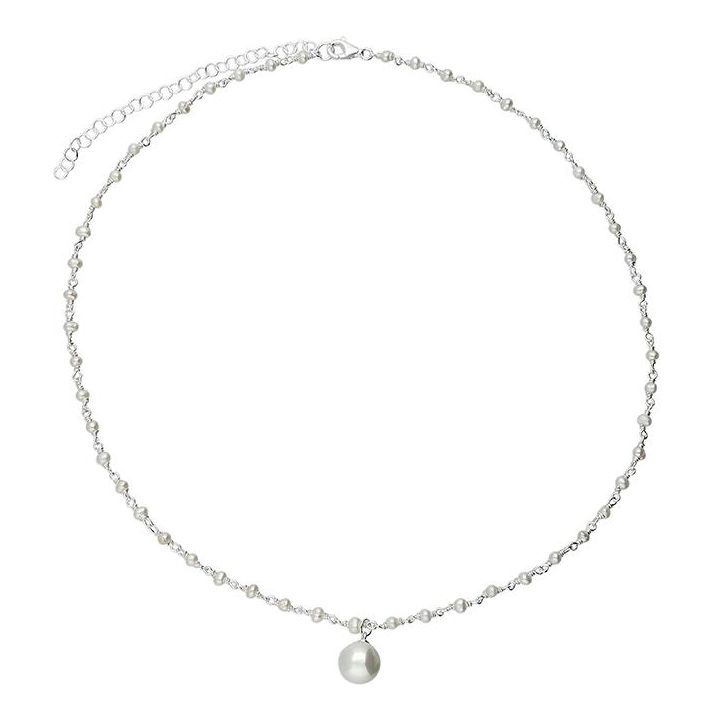 Sterling Silver Shell Pearl & Pearl Pendant Necklace