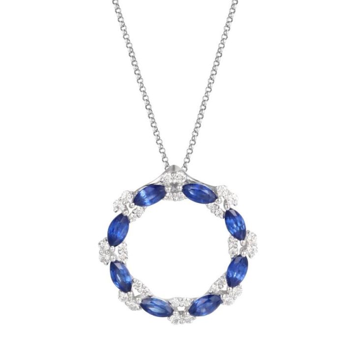 18ct White Gold Open Circle Sapphire & Diamond Pendant