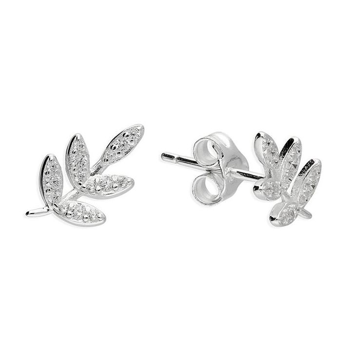 Sterling Silver Cubic Zirconia Leaf Stud Earrings
