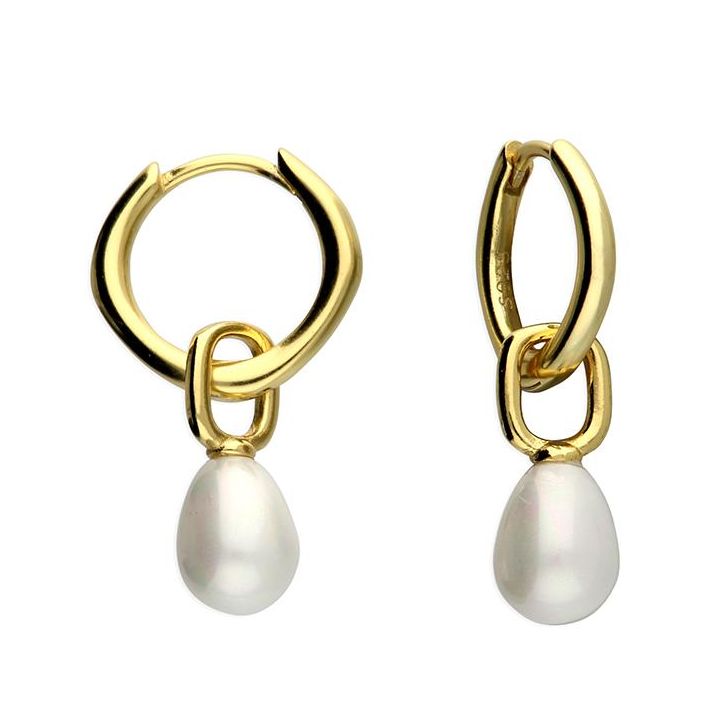 Yellow Gold Plated Pearl Drop Earrings