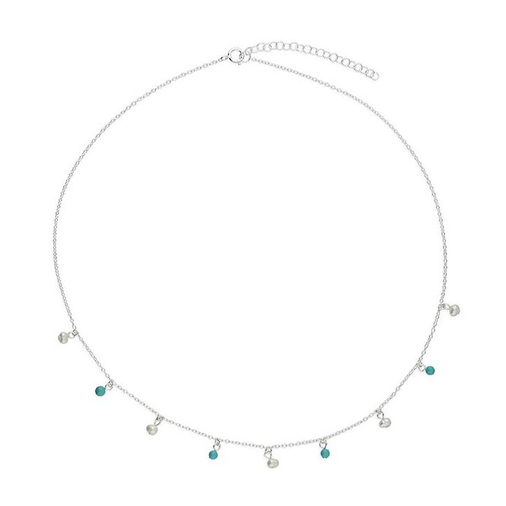 Sterling Silver Freshwater Pearl & Turquoise Necklace