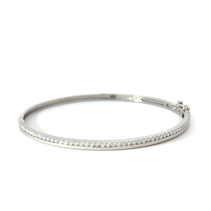 9ct White Gold Offset Diamond Bangle