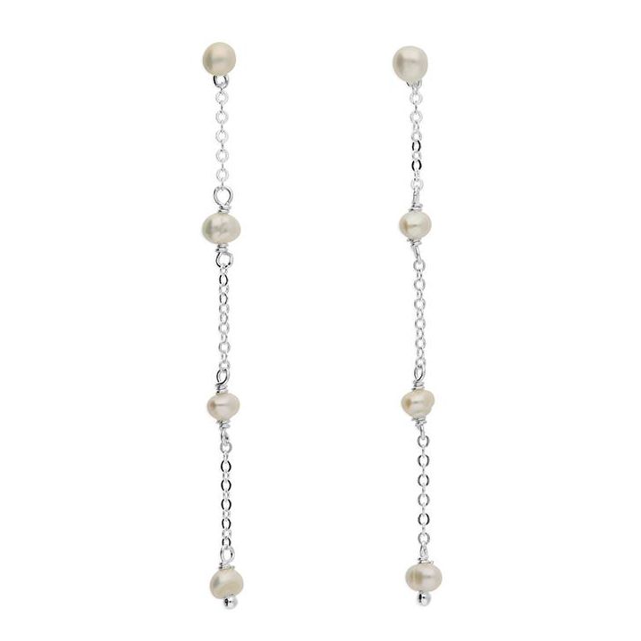 Sterling Silver Freshwater Pearl Chain Drop Earrings