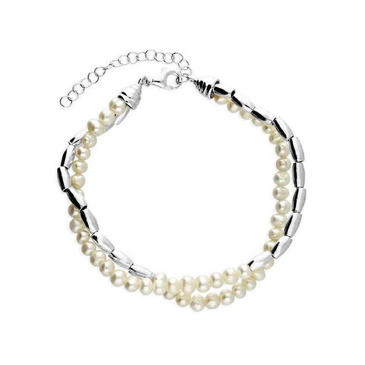 Sterling Silver & Freshwater Pearl Two Row Bracelet