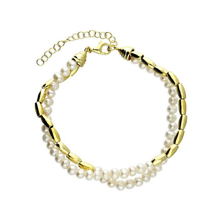 Yellow Gold Plated Bead & Freshwater Pearl Bracelet