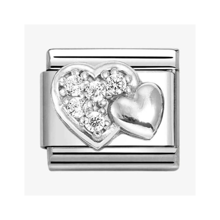 Nomination Double Silver Pave & Raised Heart Charm