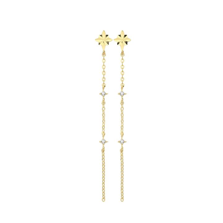 9ct Yellow Gold Chain Cubic Zirconia Drop Earrings