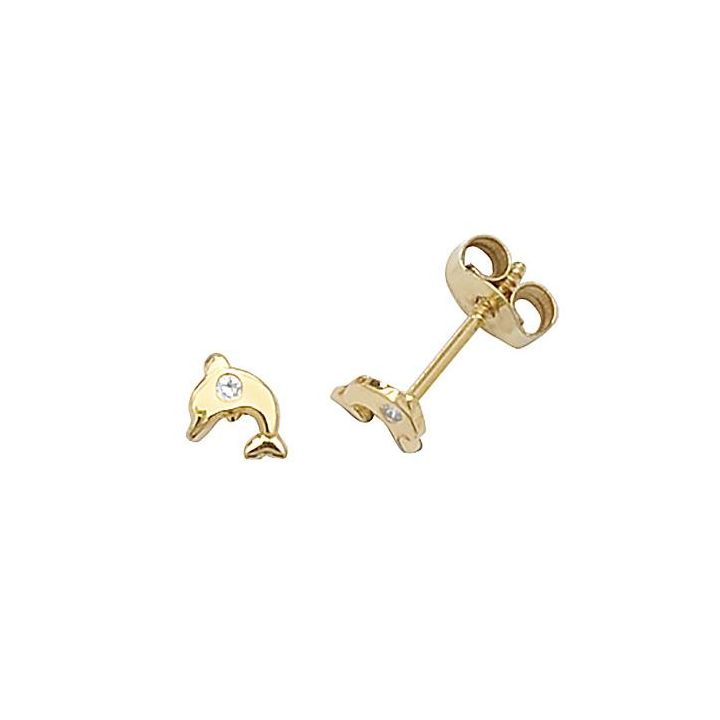 9ct Yellow Gold Dolphin Stud Earrings