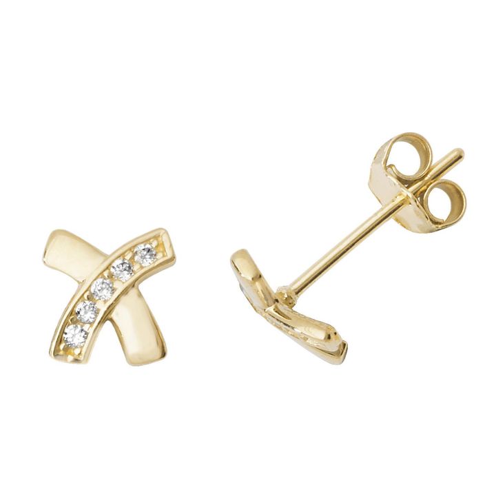 9ct Yellow Gold 'X' Cubic Zirconia Stud Earrings