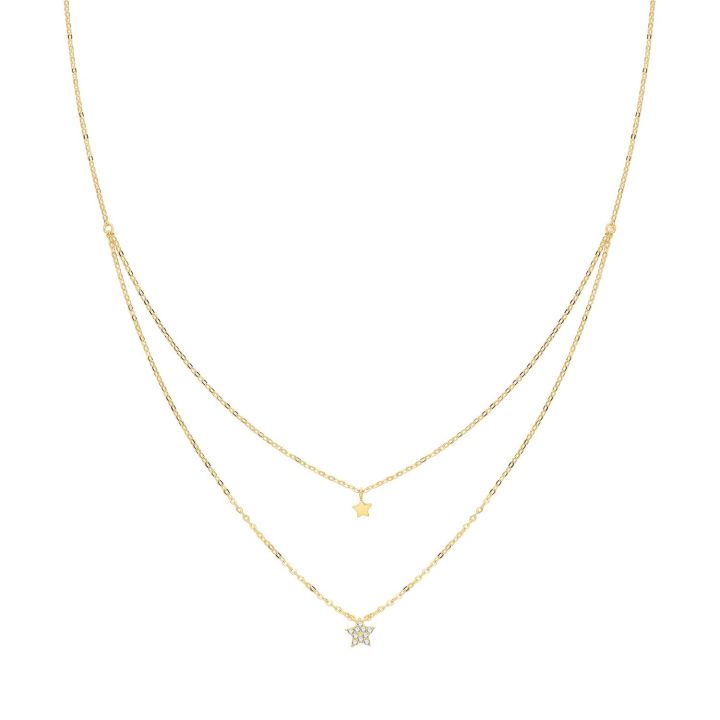 9ct Yellow Gold Double Star Chain Necklace