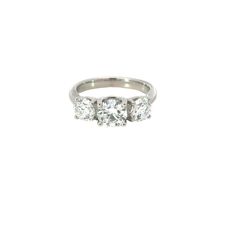 Platinum Three Stone 2.27ct Round Brilliant Cut Lab Grown Diamond Ring