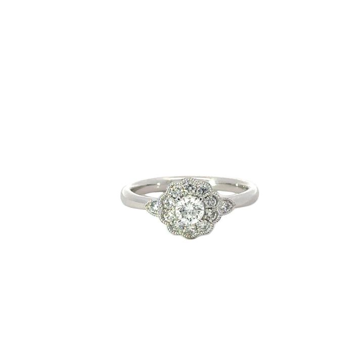 Platinum Millegrain Diamond Cluster Ring