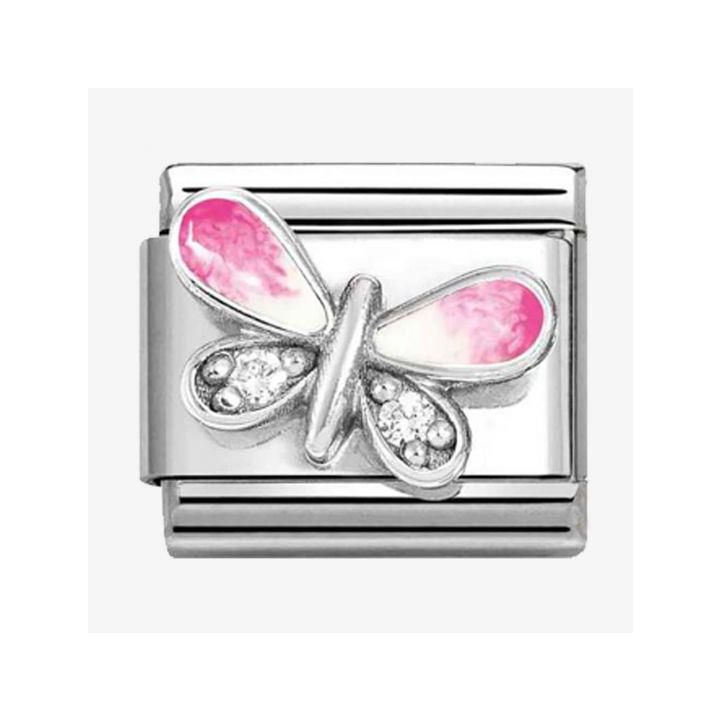 Nomination White Cubic Zirconia Pink Butterfly Charm