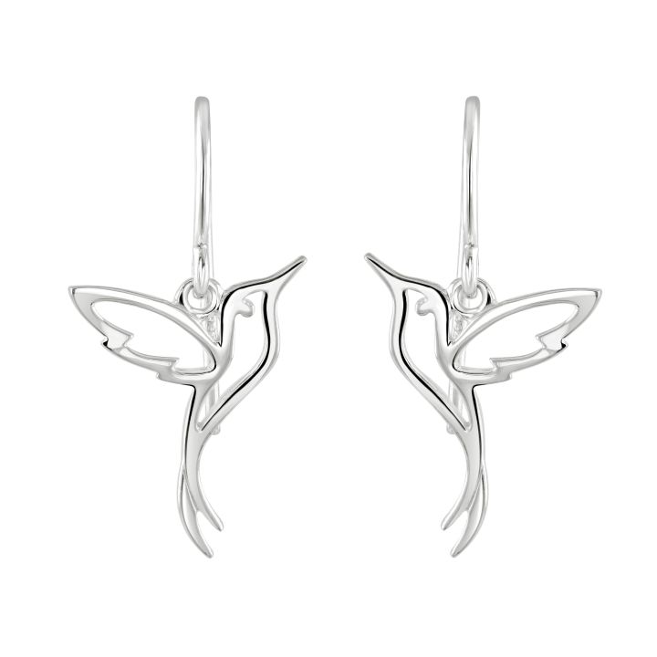 Dew Sterling Silver Hummingbird Drop Earrings