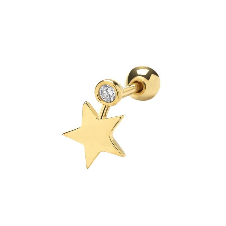 9ct Yellow Gold Star & Cubic Zirconia Cartilage Earring