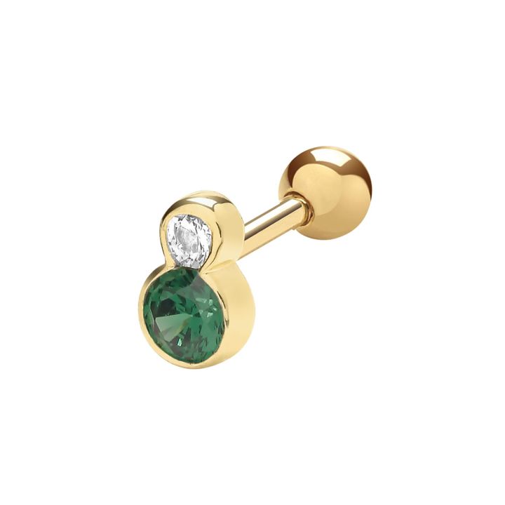 9ct Yellow Gold Green & White Cubic Zirconia Cartilage Earring