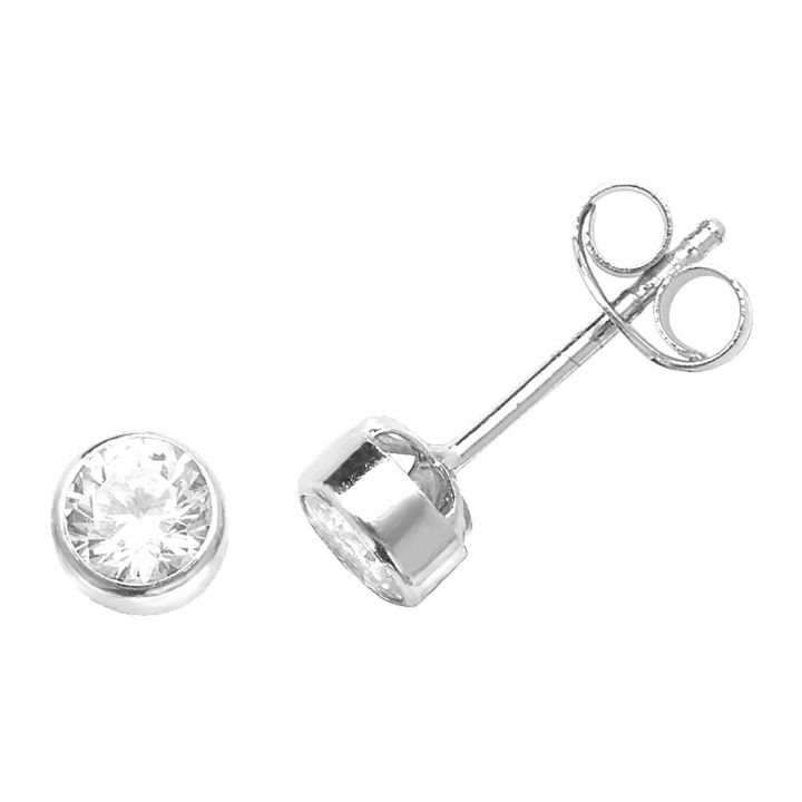 9ct White Gold 4mm Cubic Zirconia Stud Earrings