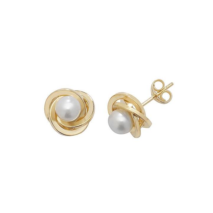 9ct Yellow Gold Knot Pearl Stud Earrings