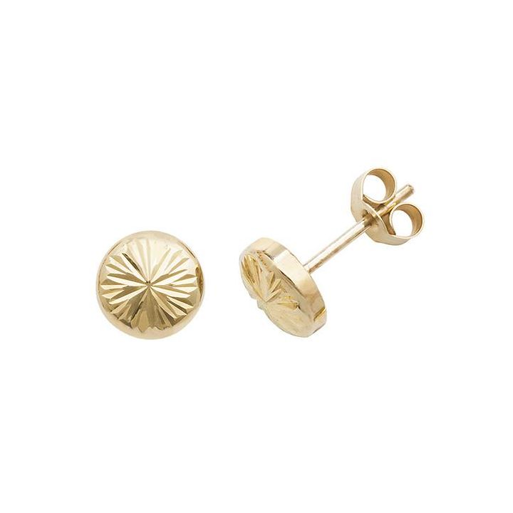 9ct Yellow Gold Diamond Cut Disc Stud Earrings