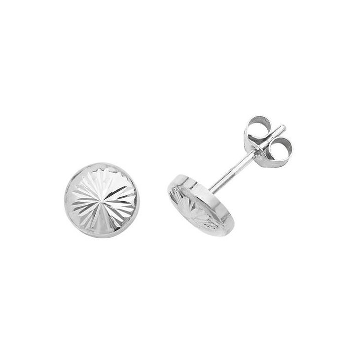 9ct White Gold Diamond Cut Disc Stud Earrings