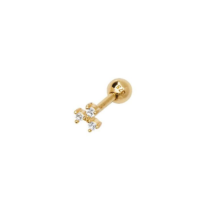 9ct Yellow Gold Triple Cubic Zirconia Cartilage Stud Earring