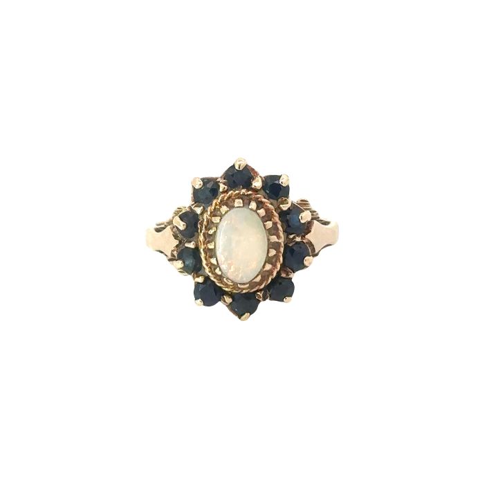 Pre Owned 9ct Yellow Gold Opal & Sapphire Cluster Ring