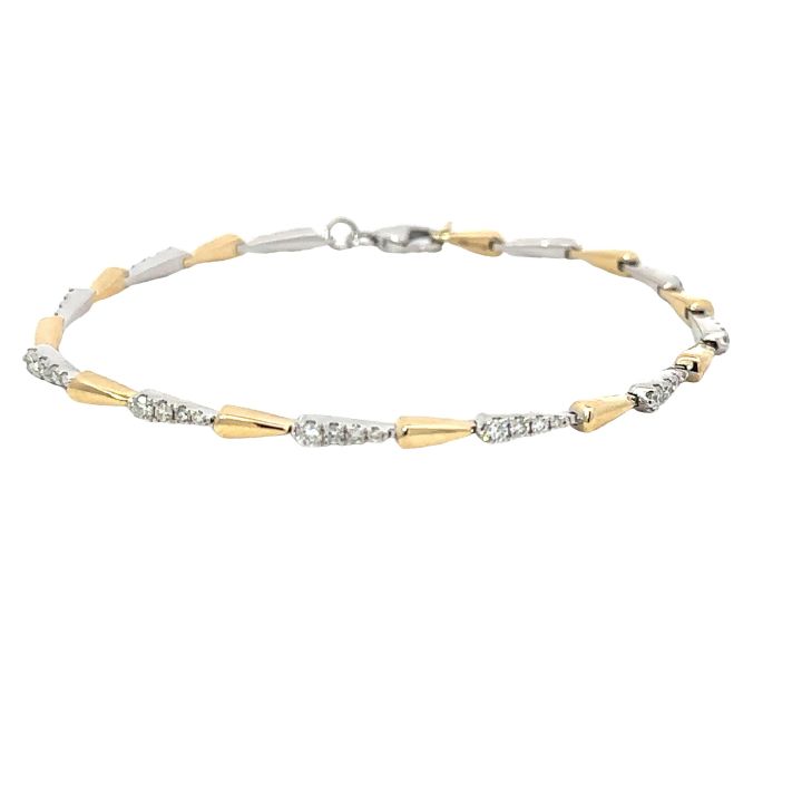 9ct Yellow & White Gold Diamond Point Link Bracelet