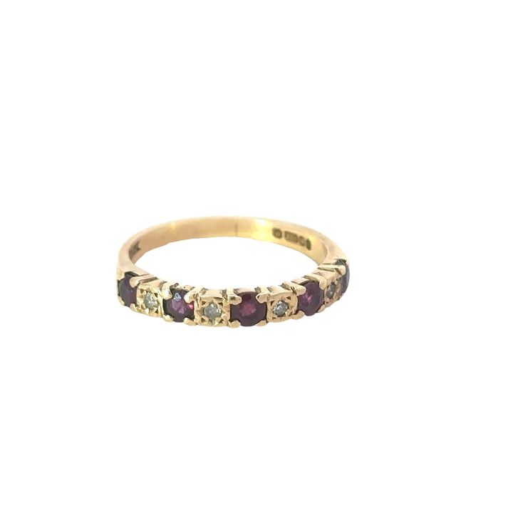 Pre Owned 9ct Yellow Gold Ruby & Diamond Half Eternity Ring
