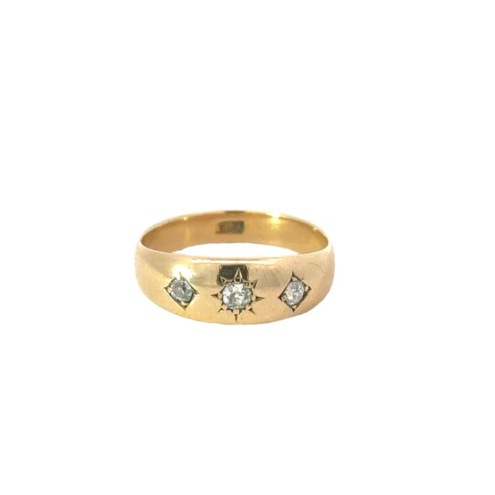 Pre Owned 18ct Yellow Gold Three Stone Old Cut Diamond Gypsy Set Ring