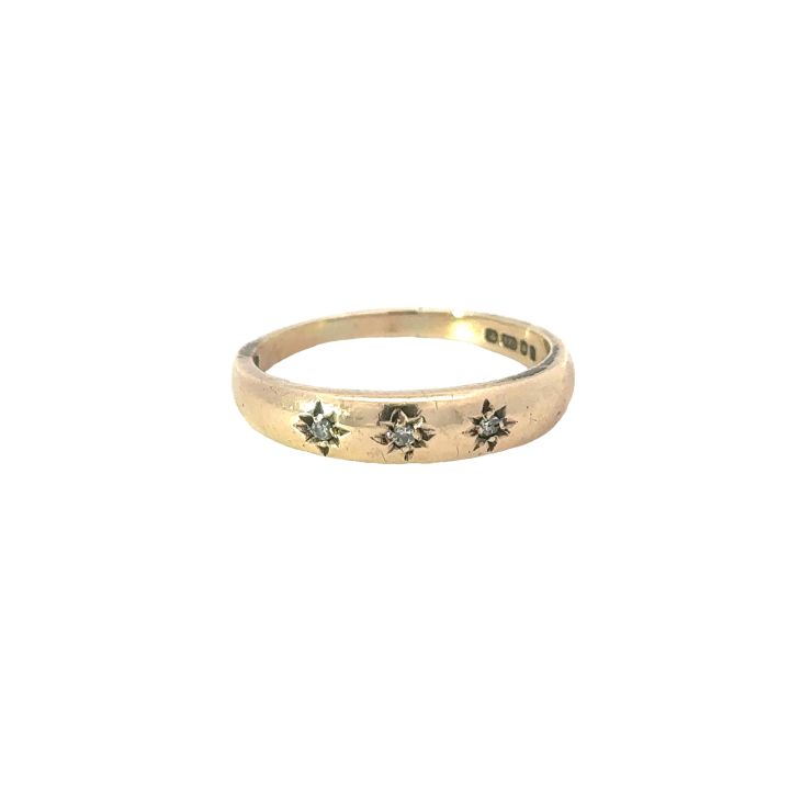 Pre Owned 9ct Yellow Gold Three Stone Diamond Gypsy Set Ring