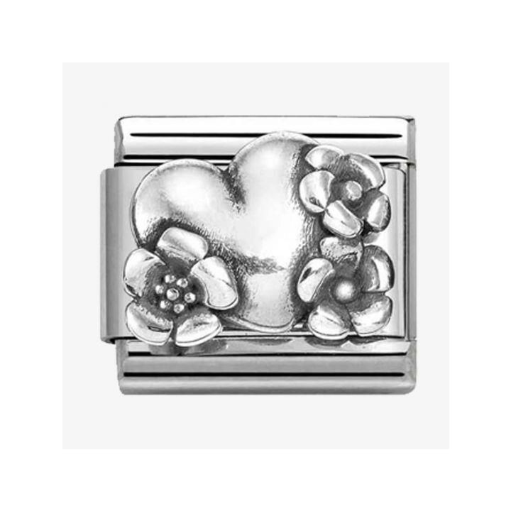 Nomination Oxidised Heart And Flowers Charm