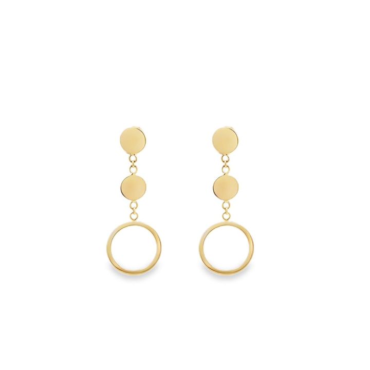 9ct Yellow Gold Open Circle & Disc Drop Earrings