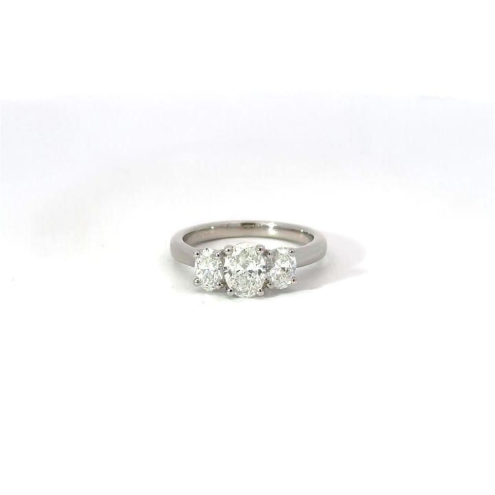 Platinum 1.36ct Three Stone Oval Diamond Ring