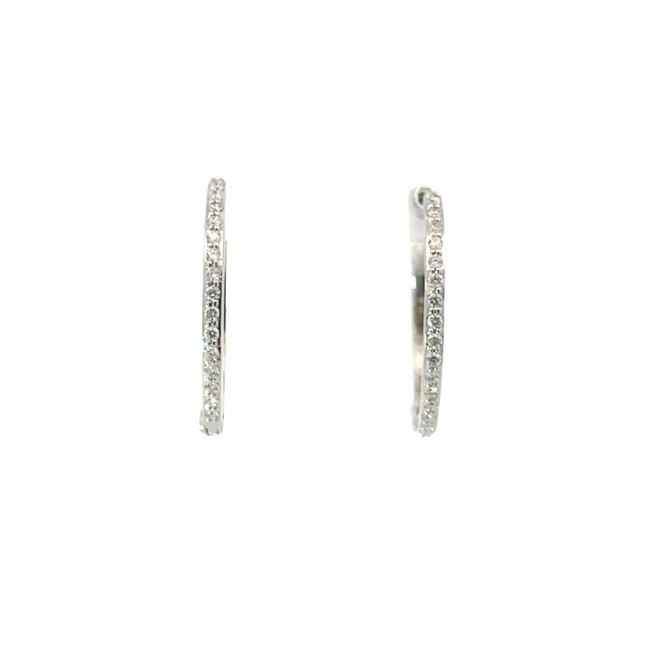 9ct White Gold Narrow Diamond Set Hoop Earrings