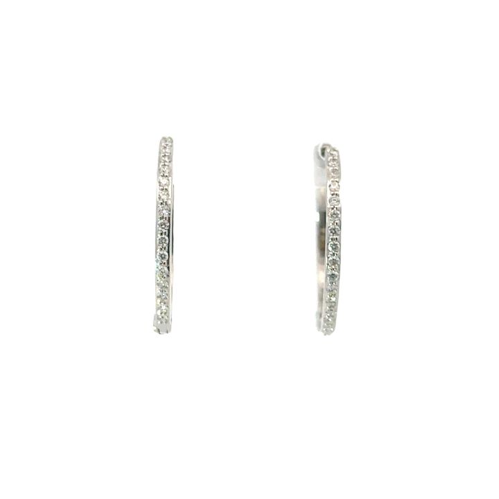 9ct White Gold Narrow Diamond Set Hoop Earrings