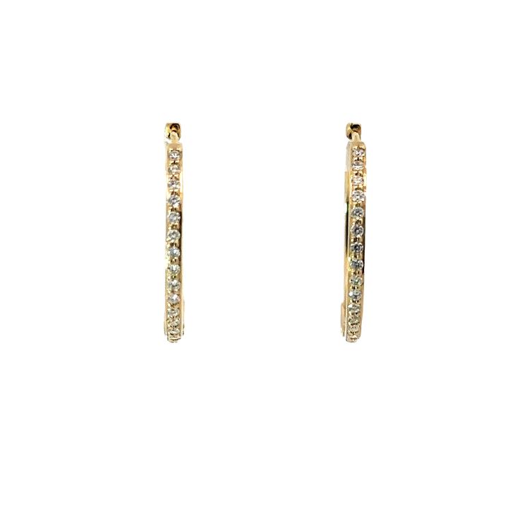 9ct Yellow Gold Narrow Diamond Set Hoop Earrings