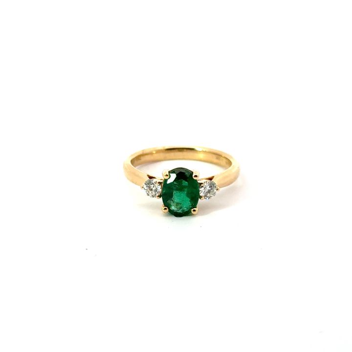 18ct Yellow Gold Three Stone Emerald and Diamond Ring