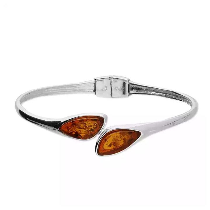 Sterling Silver Marquise Shaped Amber Hinged Bangle