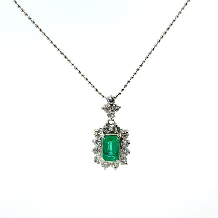 Platinum Emerald & Diamond Cluster Pendant