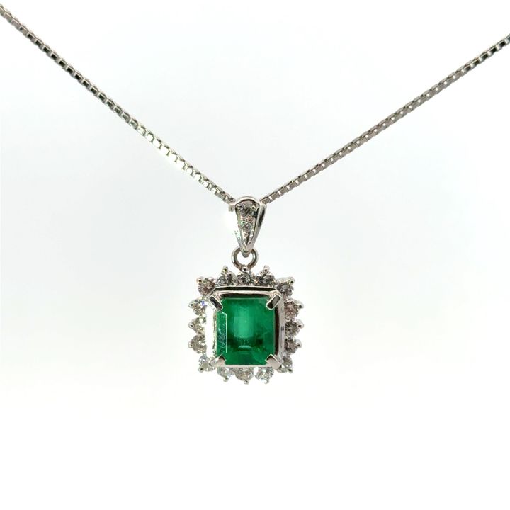 Platinum Rectangular Emerald & Diamond Pendant