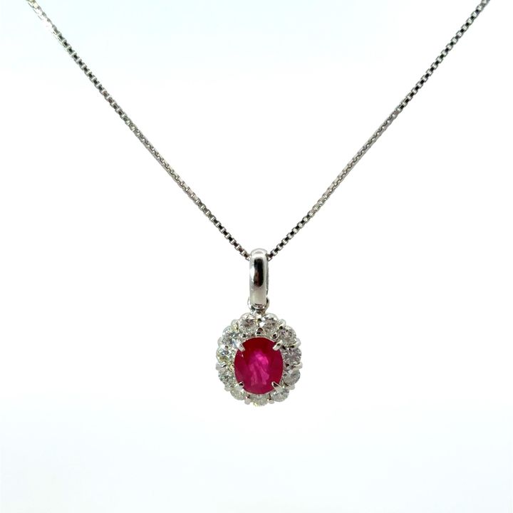 Platinum Oval Ruby & Diamond Pendant
