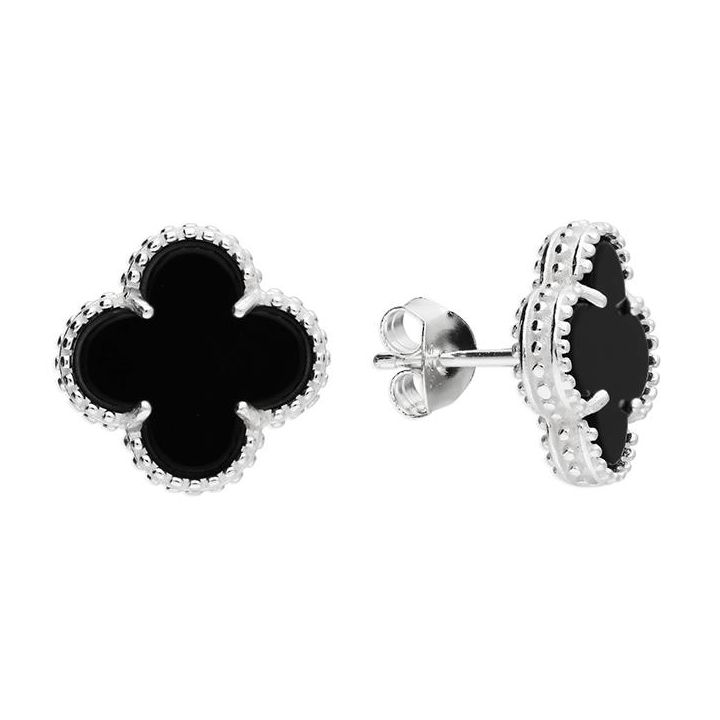 Sterling Silver Black Clover Stud Earrings