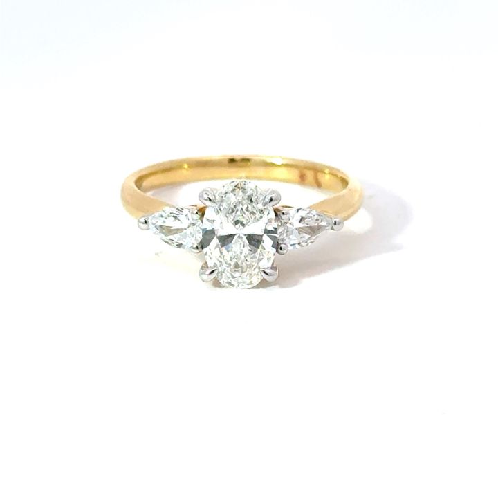 Lab Grown Three Stone Oval & Pear Diamond Ring