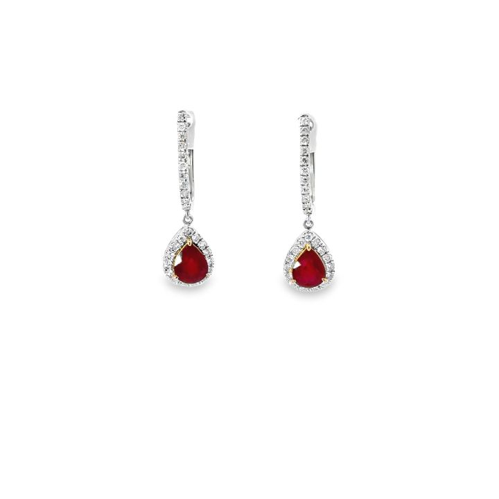 18ct White Gold Pear Shaped Ruby & Diamond Drop Earrings