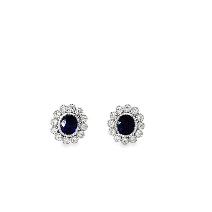 18ct White Gold Sapphire & Diamond Oval Cluster Earrings