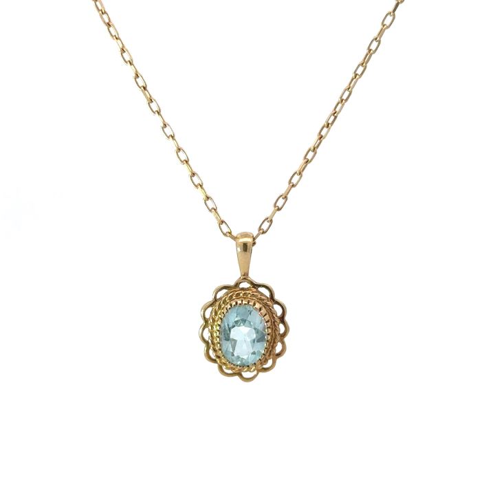 Pre Owned 9ct Yellow Gold Oval Blue Topaz Pendant