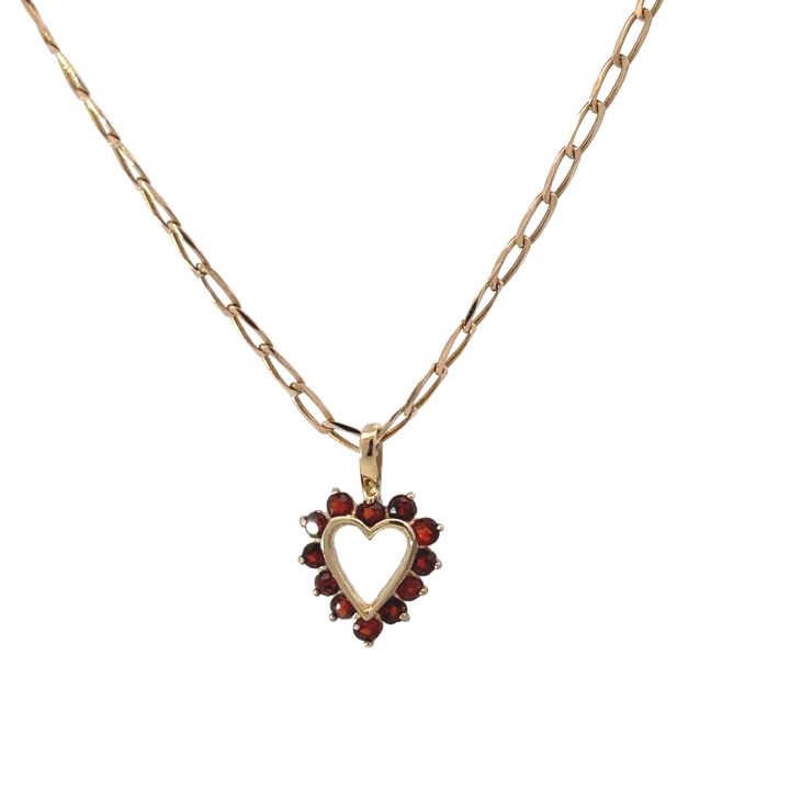 Pre Owned 9ct Yellow Gold Garnet Heart Pendant